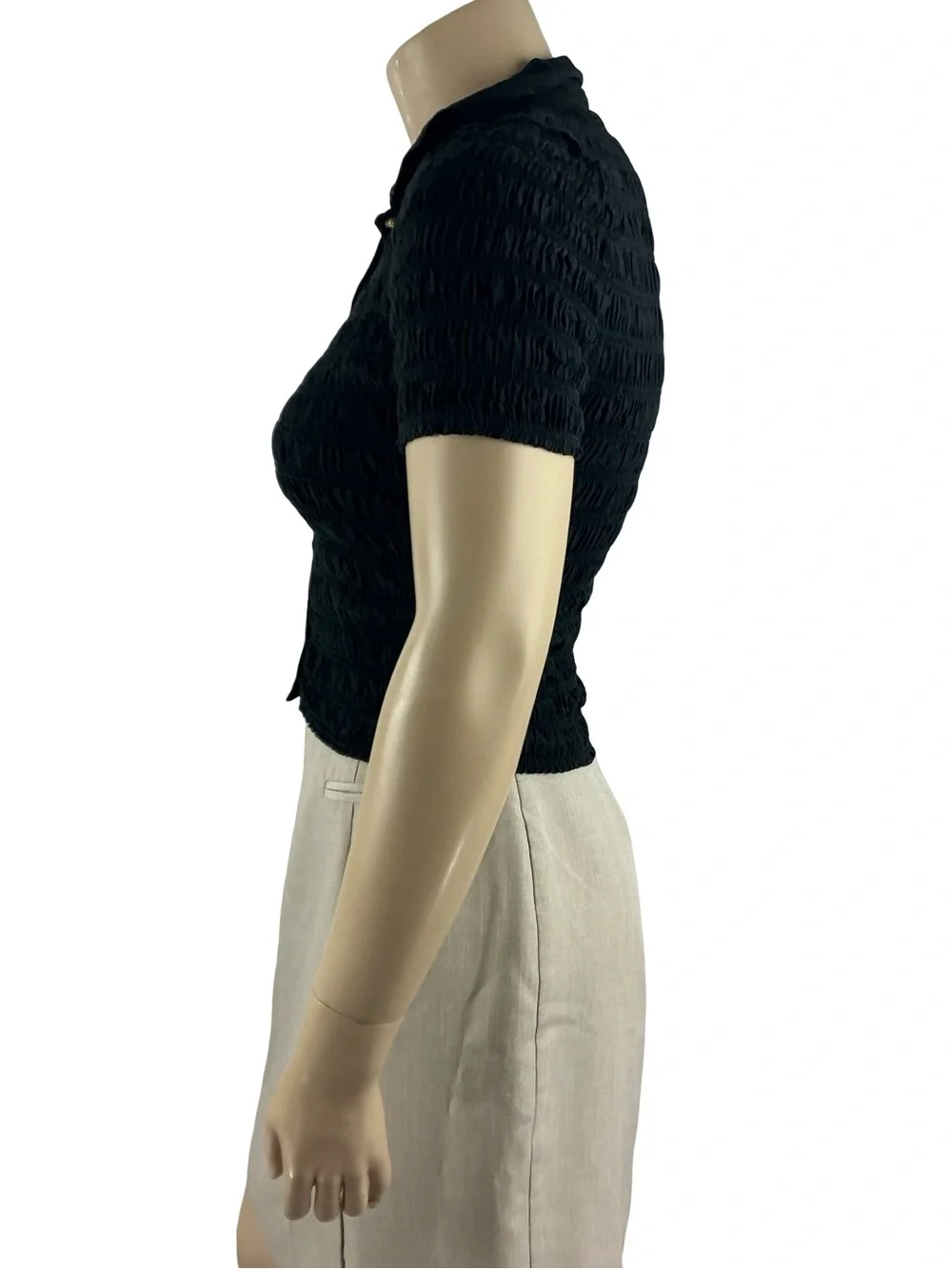 J.Crew Smocked Button-Up Shirt Cotton Blend Voile Black Size L